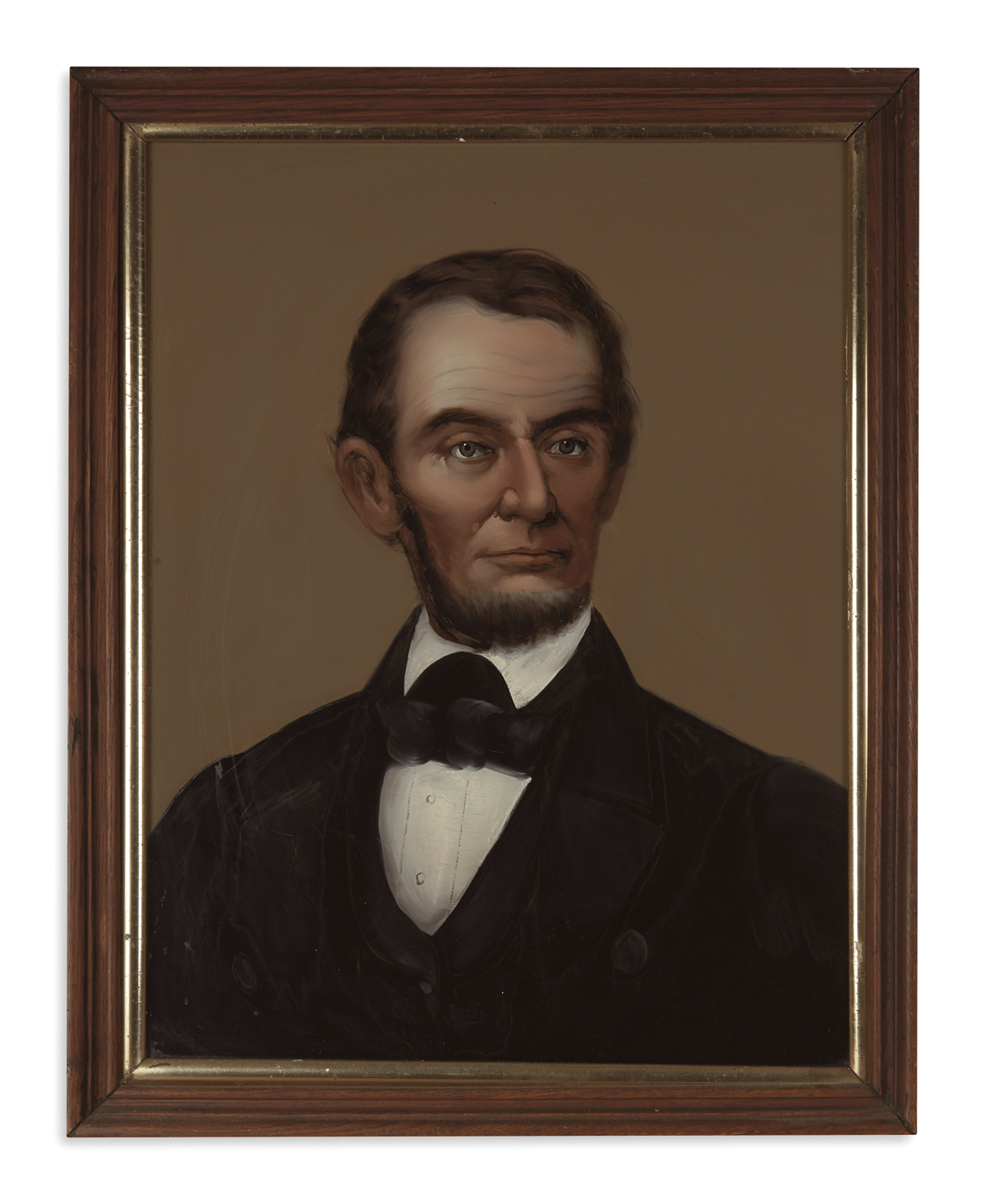 (PAINTINGS.) [Prior, William M.?] Reverse glass portrait of Lincoln.
